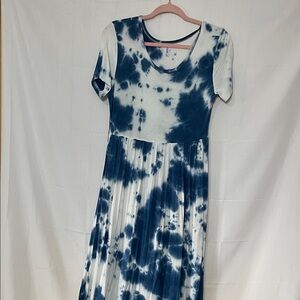 Navy Tie-Dye Asymmetrical Dress